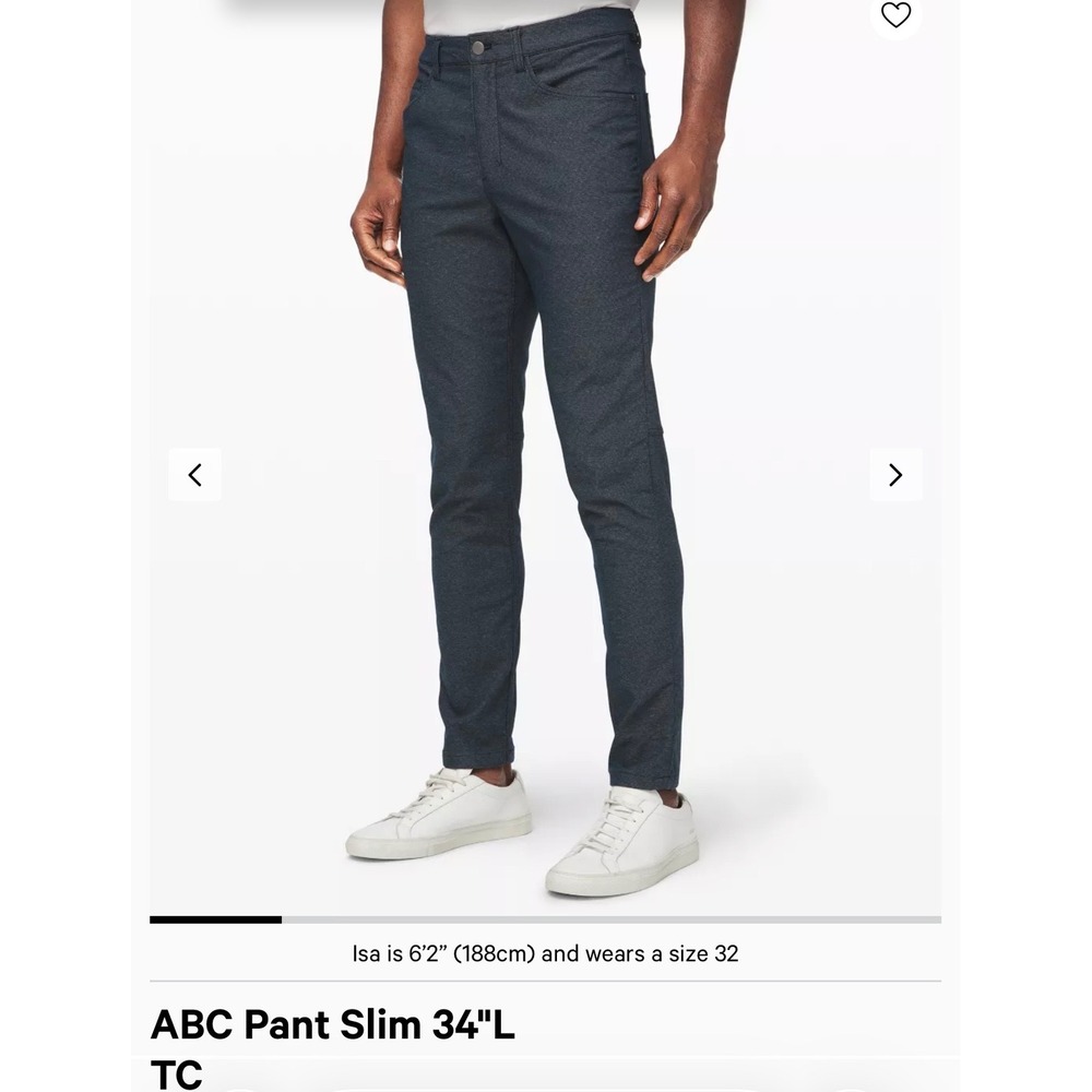 Lululemon ABC Pant Slim 33 Tech Canvas Navy Five Pocket Trousers 34x32 SKU149